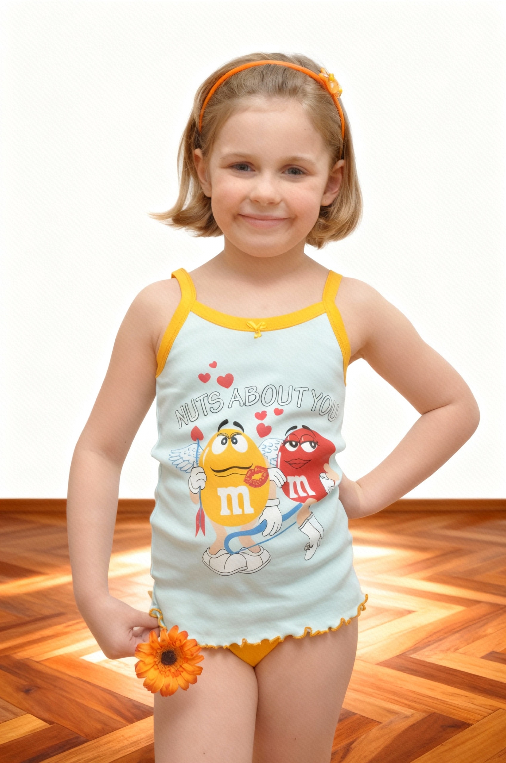 Noha - Girls' colorful printed ribbed cotton set with a slip