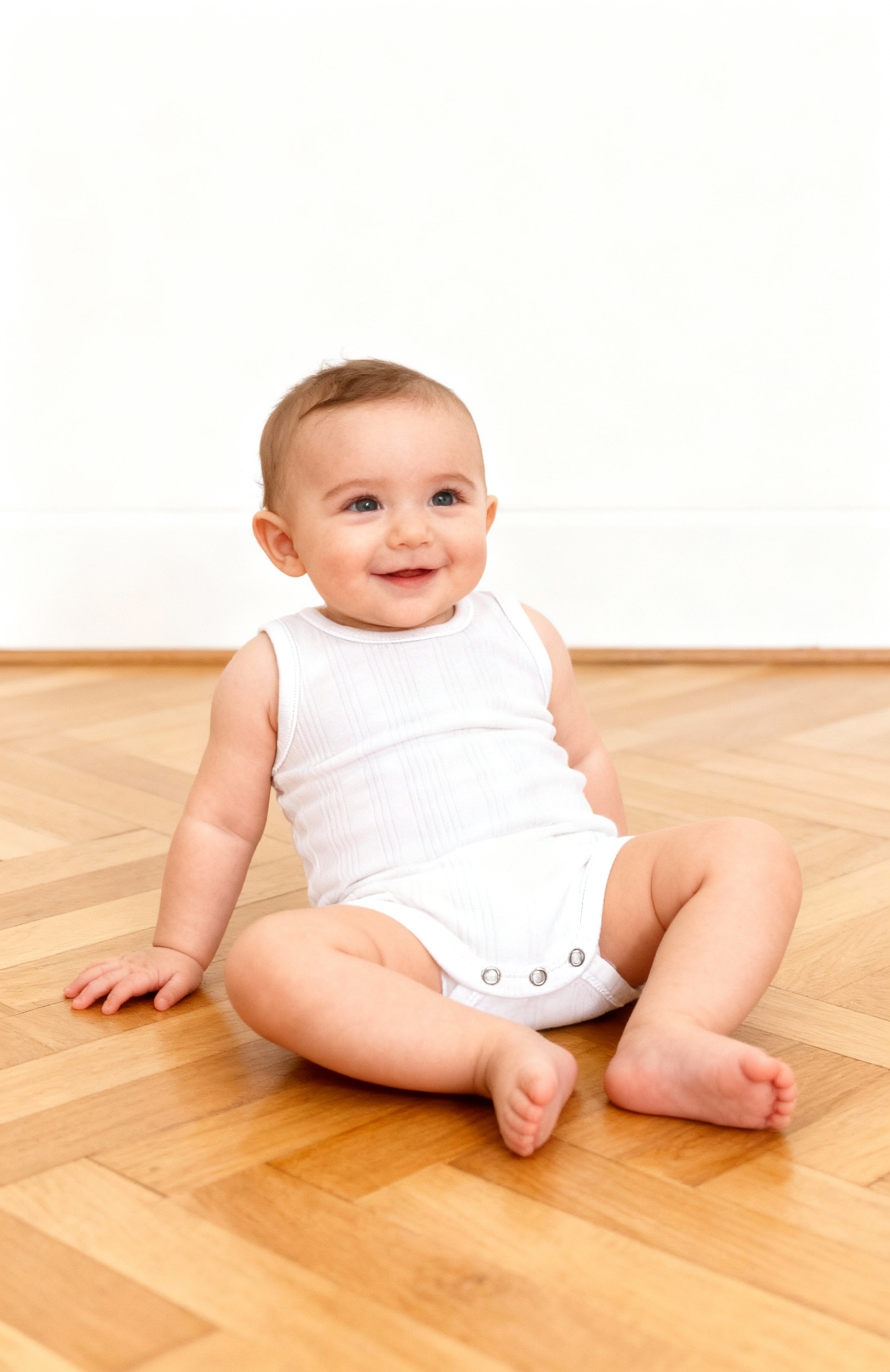 Noha - White Sleeveless Baby Bodysuit
