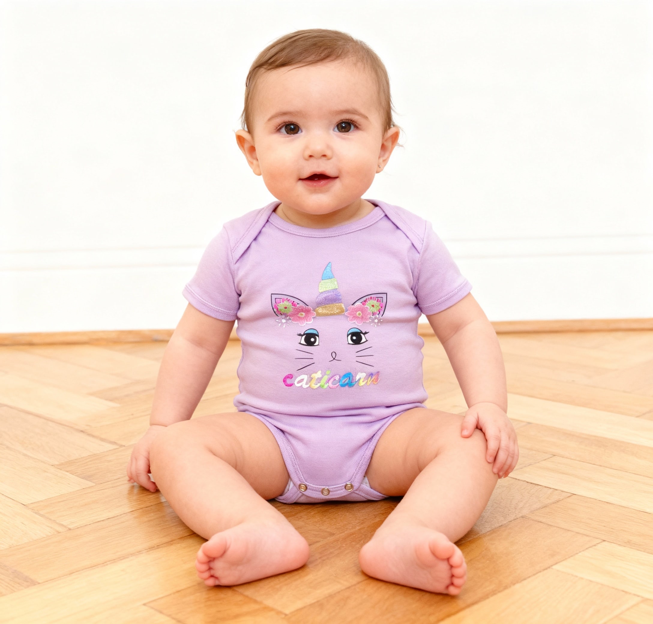 Colored and Printed Short Sleeve Bodysuit for Baby girl 2