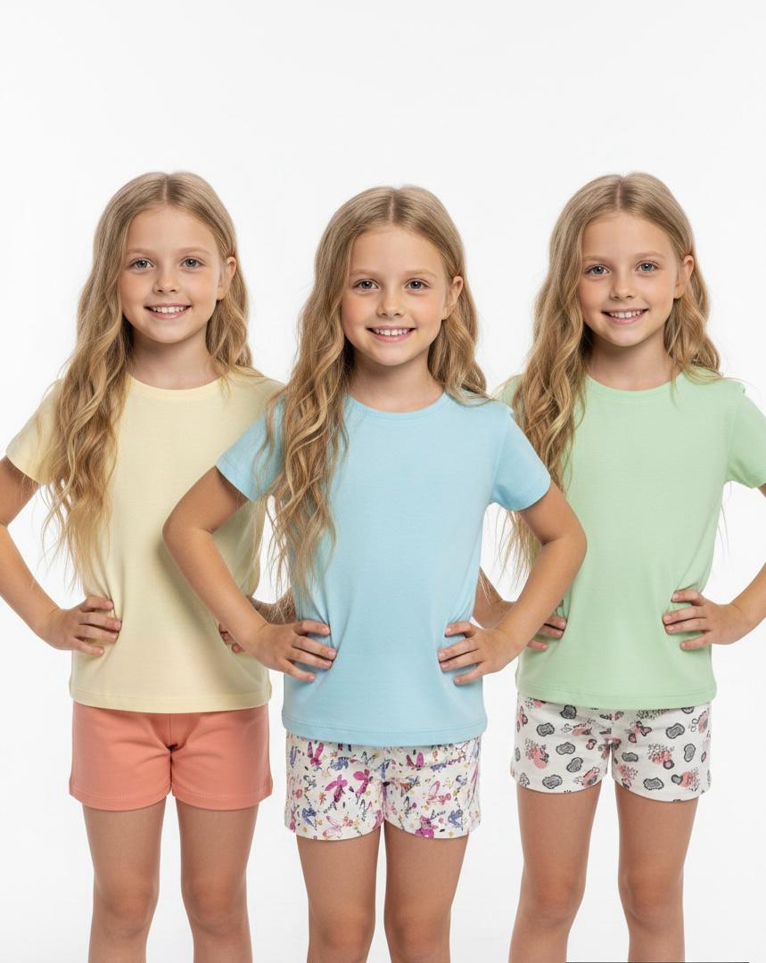 Girls' 3-Piece Printed Lycra Shorts Set 4