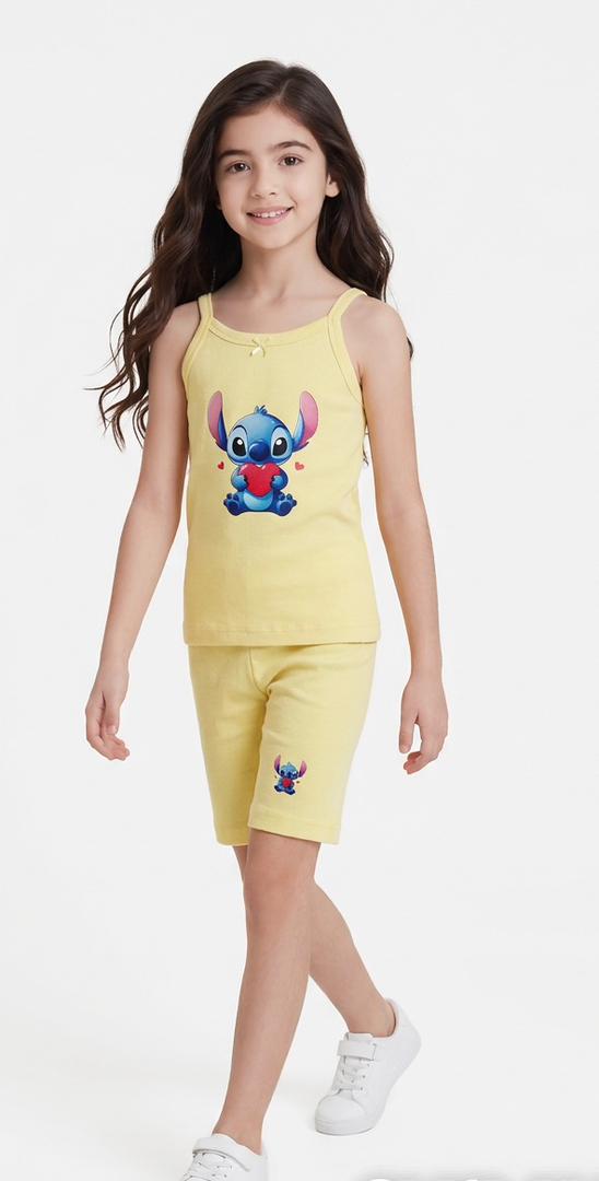 Girls' Summer Pajama Set with Stitch Print 2